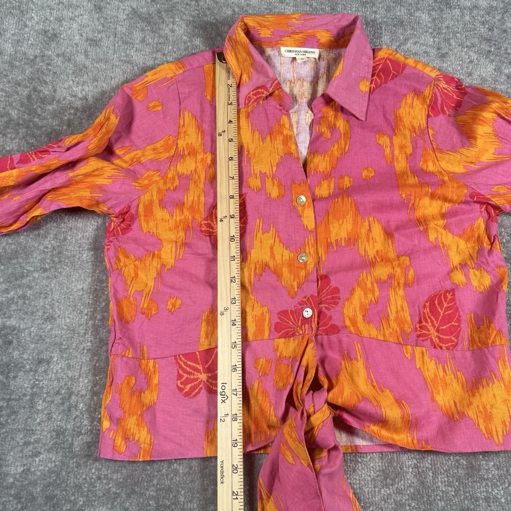Christian Siriano Top Women's Medium Pink Hibiscus Linen Blend Vacation Resort - Picture 7 of 7